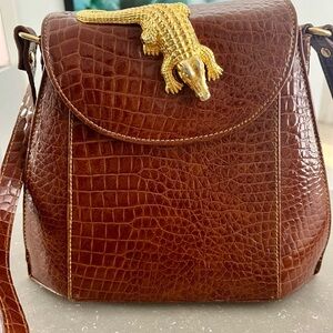 Sasha Brown Crocodile Embossed Crossbody Bag